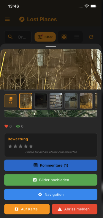 Lumap App Lost Places Spot Detail – verlassene Orte Infos, Bilder und Bewertungen